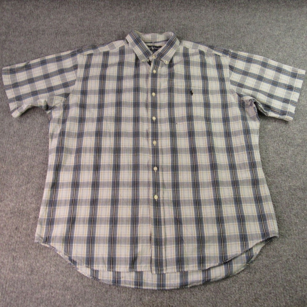 Ralph Lauren Shirt Men XL VTG 90s Bartlett Blue Plaid Pocket Short Sleeve Button